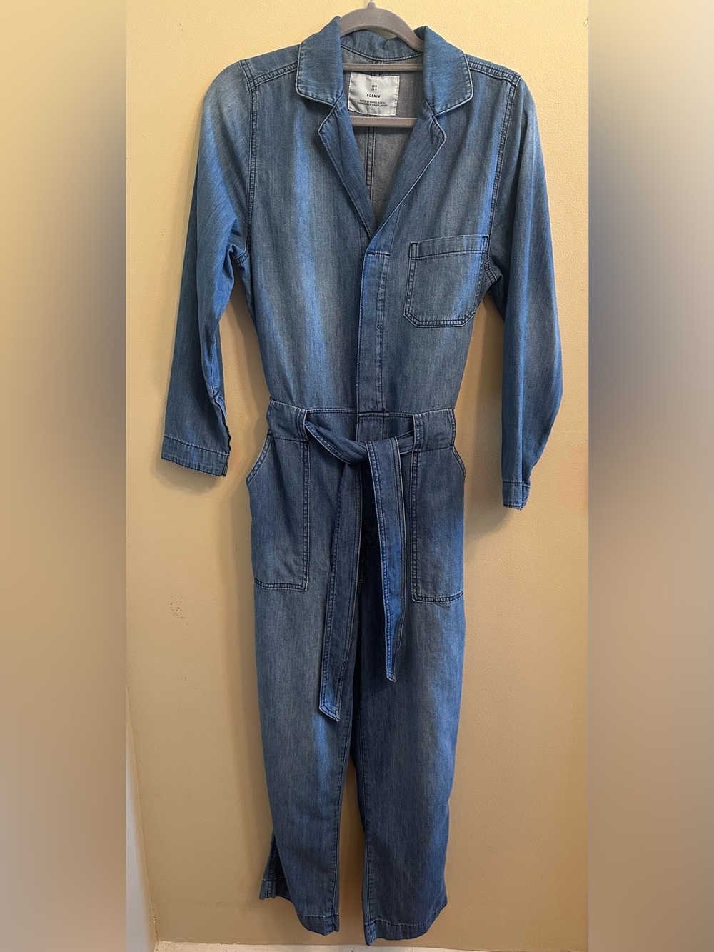 &Denim Vintage Denim Utility Jumpsuit with Tie Belt - Blue Size 8